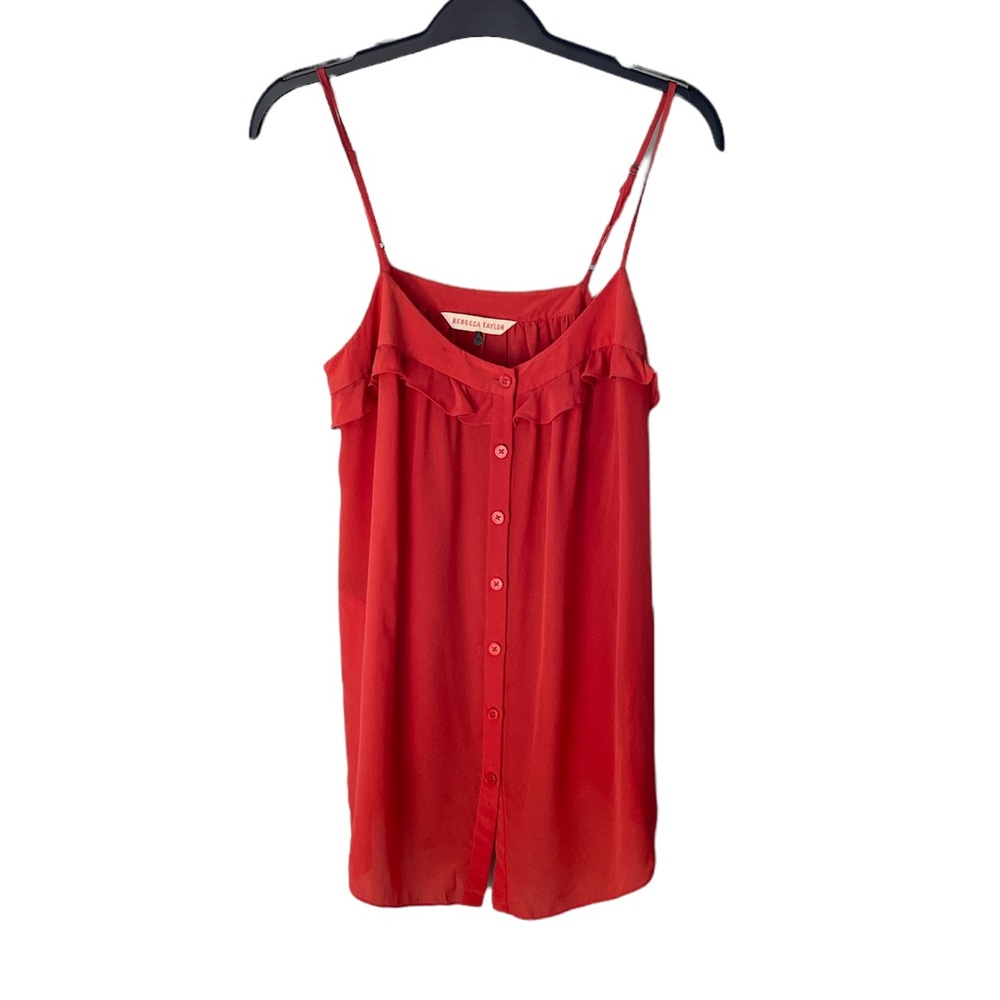 REBECCA TAYLOR 100% Silk light red ruffled Cami Size 10